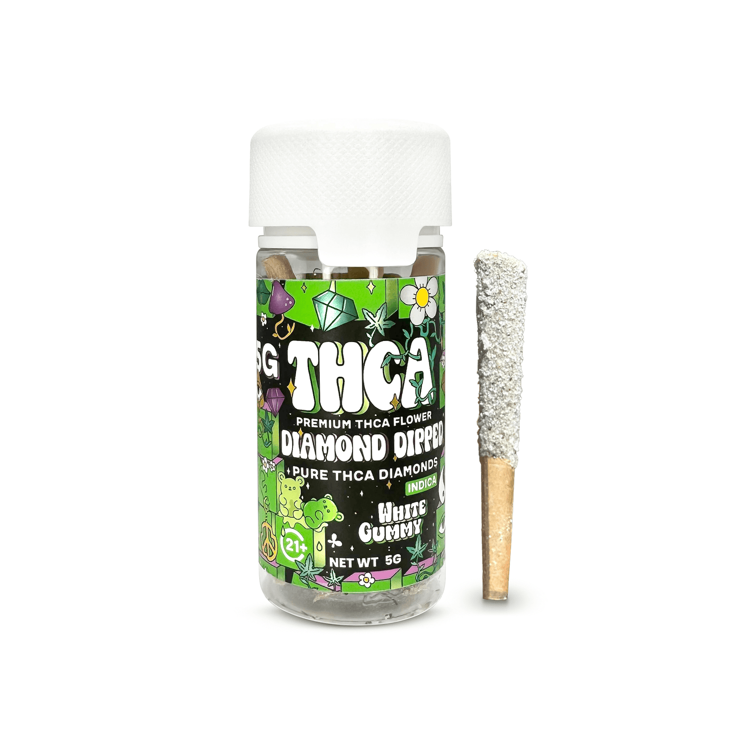 THCA DIAMOND DIPPED PRE-ROLLS • 5 FULL GRAMS • WHITE GUMMY