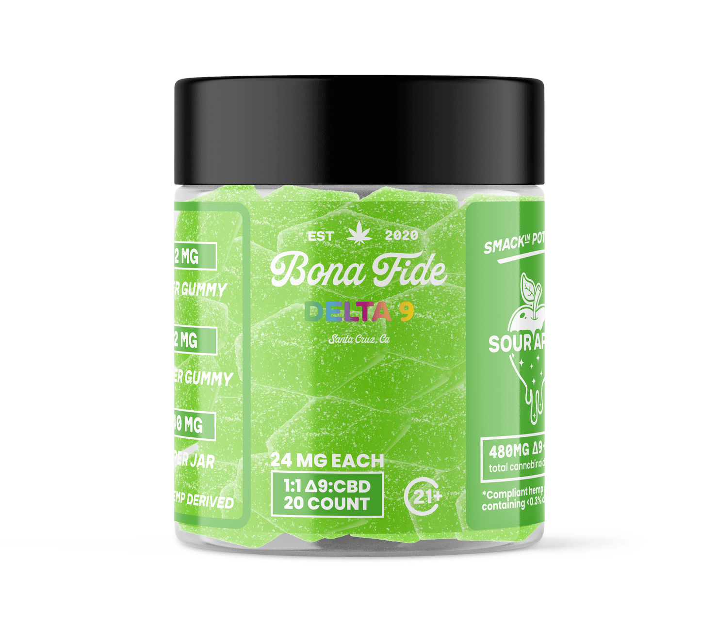 DELTA-9 • 1:1 D9:CBD VEGAN GUMMIES • SOUR APPLE